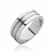 Bague homme acier lignes parall�les grav�es
