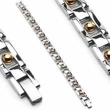 Bracelet homme acier et billes plaqu�es or