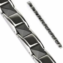 Bracelet homme acier et pyramides c�ramique noire