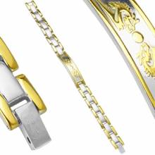Bracelet homme acier plaqu� or double dragon