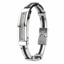 Bracelet homme acier serti de pierres claires
