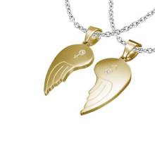 Paire de pendentifs acier ailes dor�es