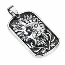 Pendentif acier plaque Lion