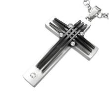 Pendentif homme acier avec triple croix superpos�e noire
