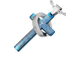 Pendentif homme acier croix bleu cercl�e