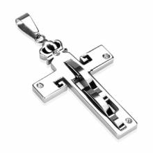 Pendentif homme acier croix couronn�e