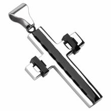 Pendentif homme acier croix droite � bandes noires