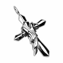 Pendentif homme acier croix et aile d'ange
