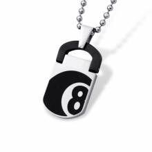 Pendentif homme acier plaque billard boule 8