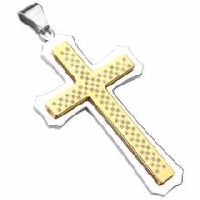 Pendentif homme croix acier bicolore � damier