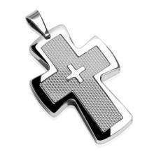 Pendentif homme croix acier et fibre de carbone