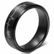 Bague en tungst�ne noir � �lectrocardiogramme coeur