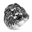 Bague homme acier � t�te de lion scupt�e
