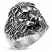 Bague homme acier � t�te de lion scupt�e