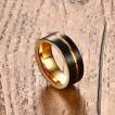 Bague homme en tungst�ne dor�e � rainure et bandes noires bross�es