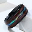 Bague homme en tungstene noir � lignes de bois et nacre
