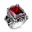 Bague homme gothique en acier à pierre carrée rouge, griffes et fleur de lys