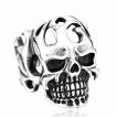 Bague homme gothique en acier � t�te de mort enflamm�e