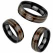 Bague homme noir en acier � lignes de bois