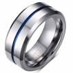Bague homme tungstene � sillon bleu
