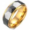Bague homme tungstene dor� et gris � reliefs cubes