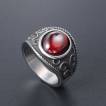 Bague mixte acier � orbe rouge et reliefs de vignes