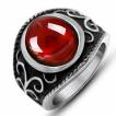 Bague mixte acier � orbe rouge et reliefs de vignes