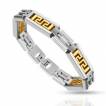 Bracelet homme acier � mailles rectangulaires et frise dor�e