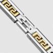 Bracelet homme acier � mailles rectangulaires et frise dor�e