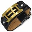 Bracelet homme en cuir noir avec croix dorée encadrée