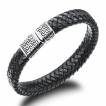 Bracelet homme en cuir noir tress� avec attache � motif labyrinthe