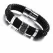 Bracelet homme en cuir tress� cercl� de bagues en acier