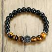 Bracelet homme en perles noires et Oeil de Tigre � croix