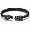 Bracelet homme jonc en acier vrillé noir à têtes de dragon