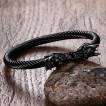 Bracelet homme jonc en acier vrillé noir à têtes de dragon