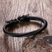 Bracelet homme jonc en acier vrillé noir à têtes de dragon