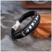 Bracelet homme multi-rangs noir � perles bleues facett�es et triangles