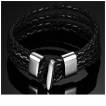 Bracelet homme � quatre tresse en similicuir Noir et attache acier