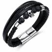 Bracelet homme rock similicuir � T�te de mort et perles noires