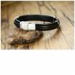 Bracelet homme similicuir noir et marron � roue nautique en acier