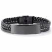 Bracelet noir pour homme � plaque ID avec tresse et lani�re similicuir
