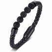 Bracelet homme cuir � perles de lave noires