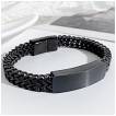 Bracelet noir homme � mailles W et plaque �paisse en acier 
