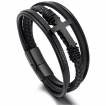 Bracelet homme tresse et lani�res en cuir � croix latine noire