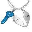 Paire de pendentifs acier coeur et cl� I love You