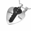 Paire de pendentifs acier coeur et cl� I love You