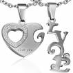 Paire de pendentifs acier coeur et mot