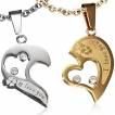 Paire de pendentifs acier moiti�s de coeur I Love You
