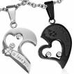 Paire de pendentifs acier moiti�s de coeur I Love You