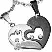 Paire de pendentifs acier moiti�s de coeur I Love You